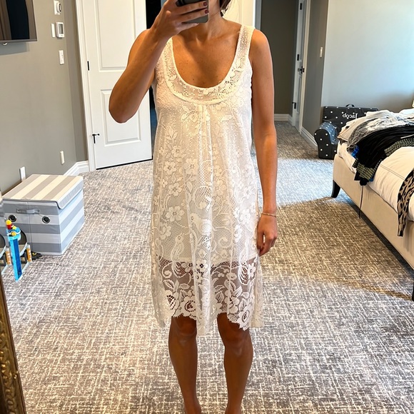 Natalie Anne White Crochet Tank Dress with Cotton Slip - Picture 2 of 6